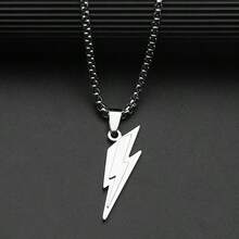 Men's Stainless Steel Personalized Lightning Pendant Necklace, Unisex Fashionable Hip-Hop Jewelry, Suitable For Daily Wear, Qixi Festival Gift - Lightning Bolt Necklace - View 5