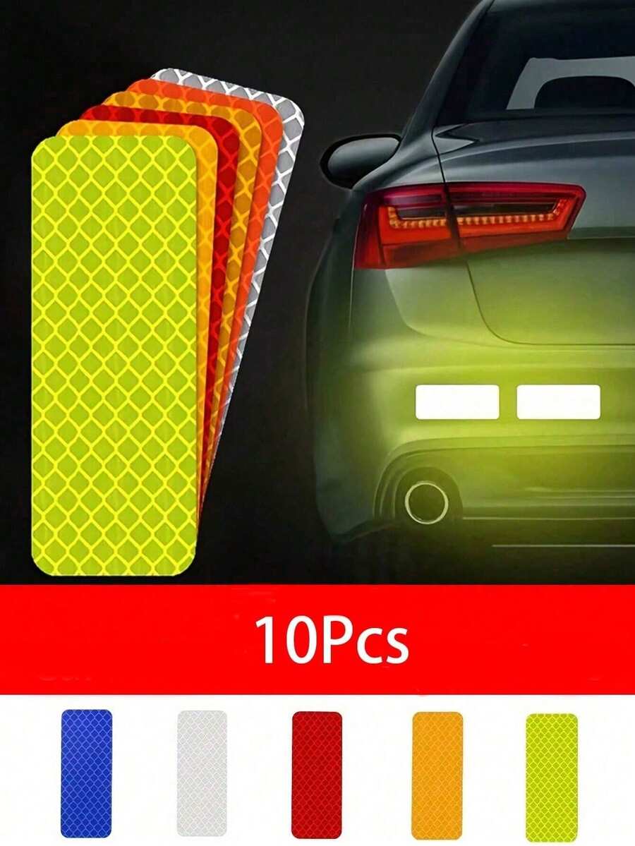 10pcs/Sheets Night Reflective Tape Stickers For Car, Electric Bike, Motorcycle, Truck, Bicycle, Tricycle - Multicolor - View 1
