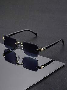 1PC Solid Color Retro Fashion Rimless Fashion Glasses, Summer Eyewear, Personalized Premium Metal Rimless Glasses - Perfect For Vacation, Travel, Street Photography, Hiking, Party, Music Festival, Concert And As An Ideal Gift - Multicolor - View 2