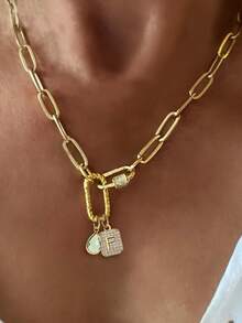 1Pc Gold Screw Buckle Double Buckle Letter Necklace, Unique Luxury Double Snap Pendant Letter Chain,Exquisite Holiday Party Gifts For Ladies' Girl - Yellow Gold - View 35