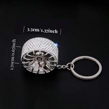 AD 1 pieza Llavero de coche con strass, colgante de llave de coche de aleación de zinc con rueda, accesorio de llave de coche con strass - Blanco - Ver 1