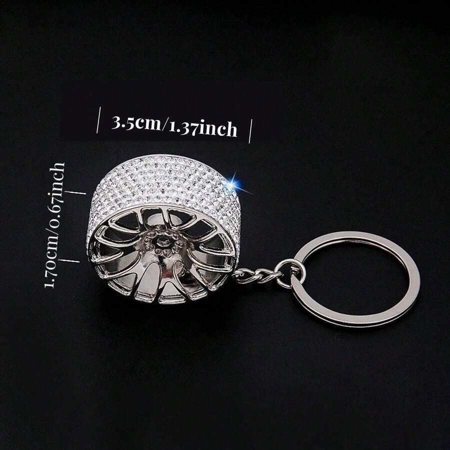 AD 1 pieza Llavero de coche con strass, colgante de llave de coche de aleación de zinc con rueda, accesorio de llave de coche con strass - Blanco - Ver 1