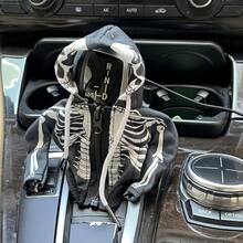 Black & White Skull Hoodie Gear Shift Cover, Halloween Theme Car Gear Knob Protector, Universal Fit For Most Car Models, Quirky Personalized Interior Decor Protector - Skull Shifter Decoration Sleeve - View 3
