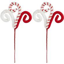 2 Pcs, Red/White Christmas Tree Decorations Picks Christmas Tree Woolen Candy Curly Pick, Christmas Tree Decorations Home Office Vase Party Ornaments - Multicolor - View 1