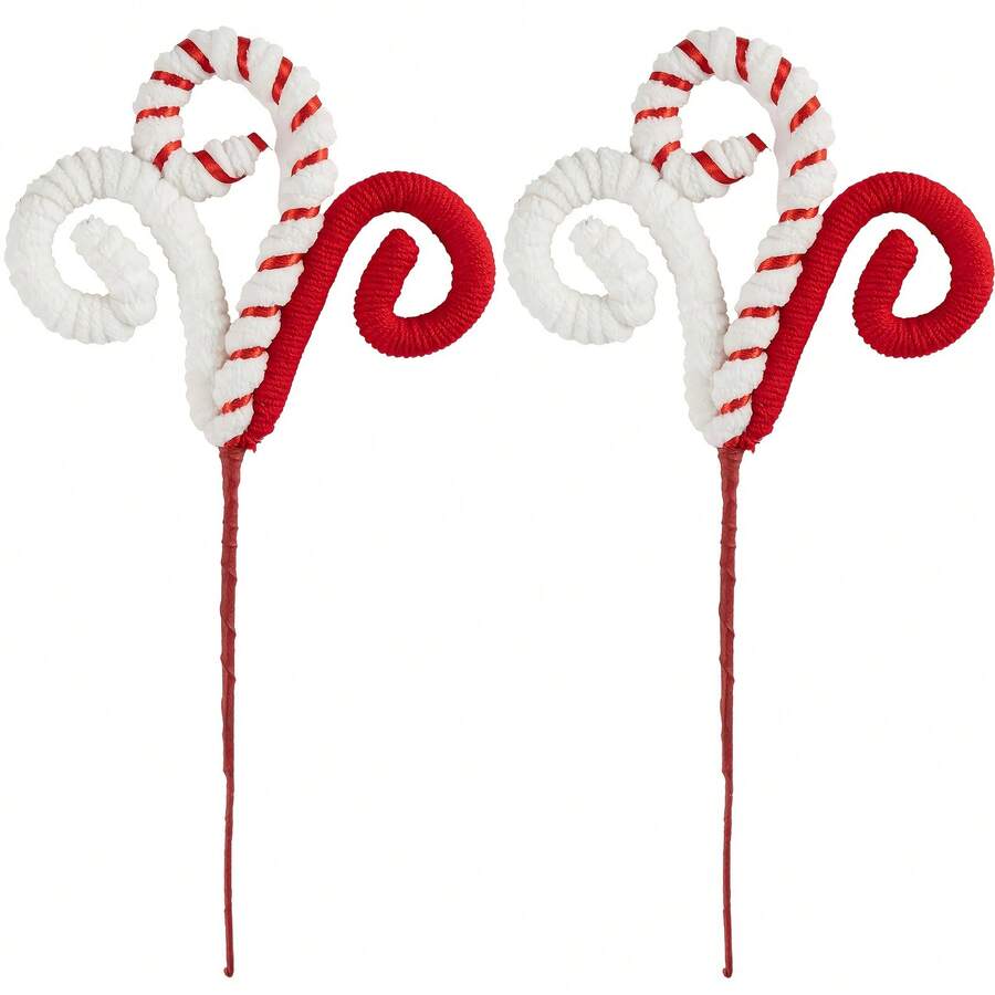 2 Pcs, Red/White Christmas Tree Decorations Picks Christmas Tree Woolen Candy Curly Pick, Christmas Tree Decorations Home Office Vase Party Ornaments - Multicolor - View 1