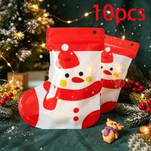 10 buah Kantong Hadiah Natal Berbentuk Kaus Kaki untuk Camilan/Permen Natal, Kantong Kemasan Hadiah Kecil untuk Permen Liburan/Dekorasi Pohon Natal, Tersedia Berbagai Gaya - View 9