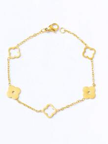 TONSI 1 Pc Japan And South Korea Style Simple Stainless Steel Four-Leaf Clover Plum Blossom Interlocking Pendant Bracelet Suitable For Daily Wear Female - Gold - View 9