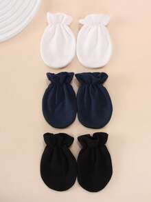 3 Pairs Newborn Solid Color Anti-Scratch Mittens, Soft Breathable Pure Cotton Elastic Cuff Anti-Scratch Mittens, Suitable For Baby Boys And Girls Daily Sleep And Home Use - 3Pcs - View 3