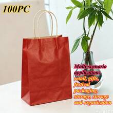 Halloween Christmas Gift 20/100pcs Small Kraft Paper Gift Bags With Handles, Kraft Paper Bags, Shopping Bags, Retail Bags, Gift Bags, Easy To Categorize, Convenient To Store, Suitable For Weddings, Party Gift Packaging - Vertical 15*8*21CM - View 25