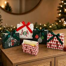 34/68/106pcs Christmas Paper Gift Boxes With Luxury Satin Ribbon Bow, Assorted Xmas Holiday Designs Joy Ho Ho Letter Mini Christmas Tree Bauble Print, Small Festive Holiday Present Boxes For Xmas Gift Giving Party Favor , Includes Christmas Stickers - Multicolor - View 3