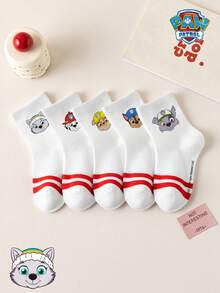 1/5/10 Pairs Paw Patrol Double Stripe Kids Socks, Simple Puppy Design, Winter Mid-Calf Socks, Fun Christmas Children's Socks - Multicolor - View 2