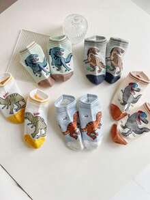 5 Pairs Kids Socks Japanese Cartoon Jurassic Dinosaur Pattern Boys Girls Versatile Short Socks - Multicolor - View 2