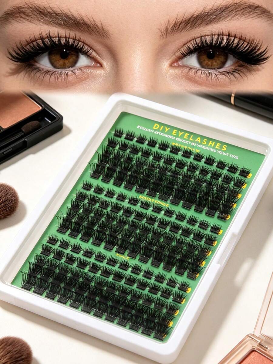 T50 15-Row White Tray D Curl Eyelash Clusters, DIY Eyelash Extensions, Fluffy Large Capacity Segmented Single Lash, Dramatic Dense Cluster Lashes, Suitable For Party, Stage, Cosplay Makeup