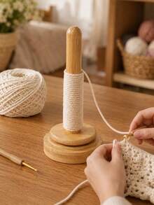 1pc Yarn Spool Holder, Minimalist Natural Bamboo Rotating Yarn Spool Stand, Anti-Tangle Smooth Rotating Base, Time-Saving Knitting Supplies, Suitable For Crochet Enthusiasts, Applicable For Handmade Crochet, Handmade Knitting And Desktop Craft Use - A - View 5