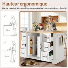 Kitchen Island Made Of Wood With 2 Doors And 6 Drawers With Storage On Wheels Black For Kitchen - White - View 11