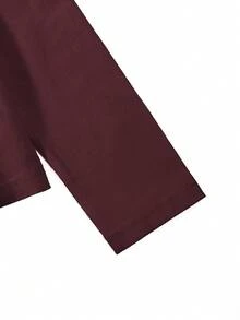 Autumn/Winter Ribbed Cotton Long Sleeve Top For Girls, Casual Sporty College Style - Maroon - View 6