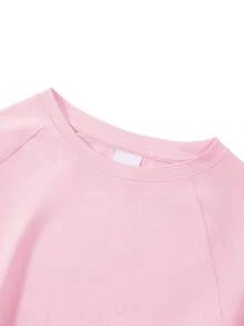 Autumn/Winter Ribbed Cotton Long Sleeve Top For Girls, Casual Sporty College Style - Baby Pink - View 5