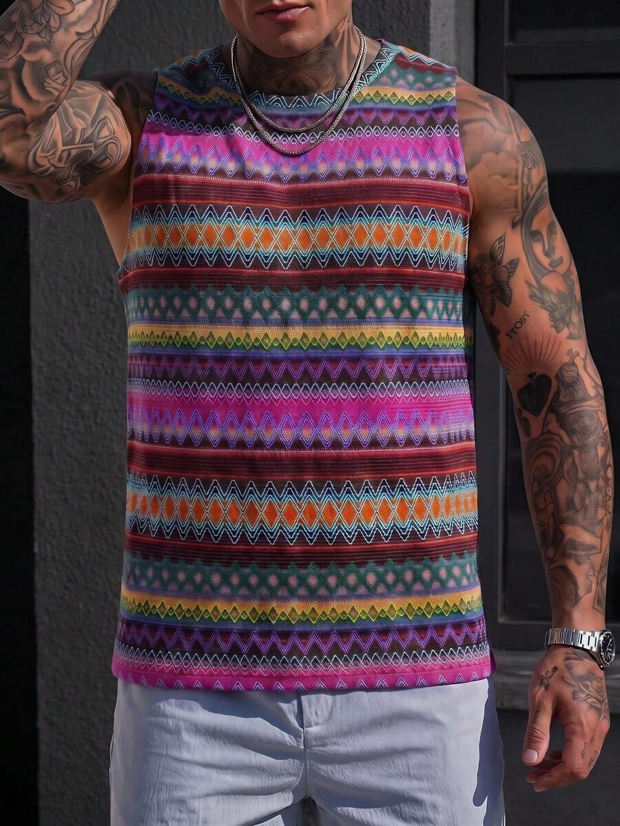 Men's Old Money Casual Summer Contrast Color Crew Neck Tank Top - Mauve Purple - View 1