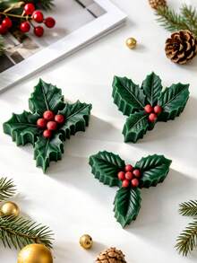 7-Cavity Christmas Holly & Pine Cone Silicone Mold, 3D Winter Berry & Leaf Mold, Soft Reusable, Suitable For Scented Candles, Soap, Resin, Plaster Handmade DIY, Home Christmas Decor Holiday Gift - Mold - View 7