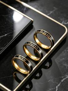 3pcs Fashionable Stainless Steel Men's Ring Set With Text And Oil Drop Elements, Suitable For Men's Daily Wear And Holiday Accessories - Gold - View 4