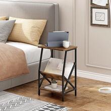 Soporte para tocadiscos, soporte para tocadiscos con almacenamiento de discos de vinilo, mesa auxiliar pequeña con estante para libros para sala de estar, dormitorio, mesita de noche, estilo industrial, marrón rústico - Negro - Ver 3
