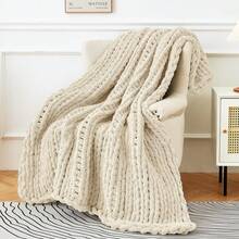 1pc Chenille Knitted Flannel Blanket, Novel Soft And Comfortable Flannel Blanket For Nap, Office, School, Home, Picnic, Travel, Gift - Beige - View 11