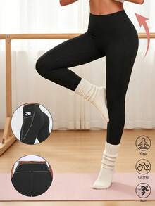 Leggings With Pockets For Women High Waisted Tummy Control Workout Yoga Pants - Black - View 1
