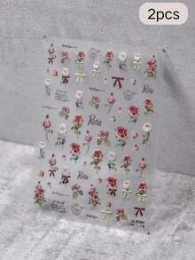 1/2pcs Vintage Red Rose Floral Print Decorative Stickers, Mini Flower Bow Handwritten English Letter Pattern Waterproof Self-Adhesive Decals, Universal For Camera Earphone Case And Portable Digital Items, Small Object Aesthetic Decoration Stickers - Vintage Rose Stickers - View 10