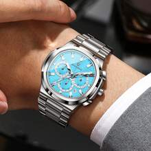 1PC Men's Stainless Steel Casual Date Chronograph Quartz Watch, Fashion Men's Waterproof Luminous Pointer Watch, For Daily Wear, Holiday/Birthday Gift - Multicolor - View 6