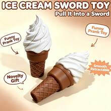 1PC,Spiral Extendable Prank Fidget Toy, 3D Printed Ice Cream Retractable Sword Toy, PLA Novelty Desk Toy, 11cm Straight & Curved Styles, Fun Party Prop & Gift - White - View 2