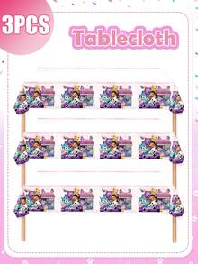 MASSDI Gabby Pastel Pink Disposable Party Tablecloth, Cartoon Character & Dollhouse Pattern Rectangular Table Cover, Waterproof Spill‑Proof Table Decor For Backyard Birthday Gathering, Festival Party Supplies - Multicolor - View 6