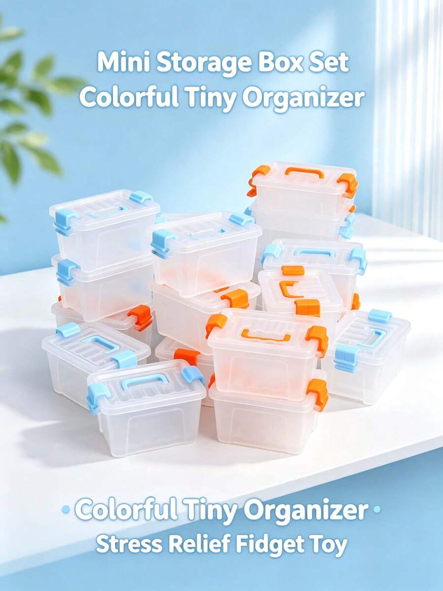 Colorful Buckle Mini Storage Bins, Stackable Clear Plastic Tiny Box, Portable Small Container For Jewelry Beads, Miniature Scene Decor, Fidget Relax Toy For Desk Decoration - Multicolor - View 1