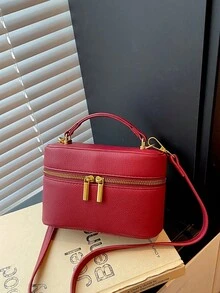 女款時尚單肩斜挎包，休閒百搭小方型手提包，適合外出、旅行、購物 - 紅色 - 查看 3