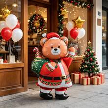 1pc Standing Backpack Christmas Bear Foil Balloon, Suitable For Christmas Party Decoration, Theme Party Setup, Mall Atmosphere Decoration, Christmas Photo Props, Christmas Atmosphere Decoration, Winter Theme Setup - View 3