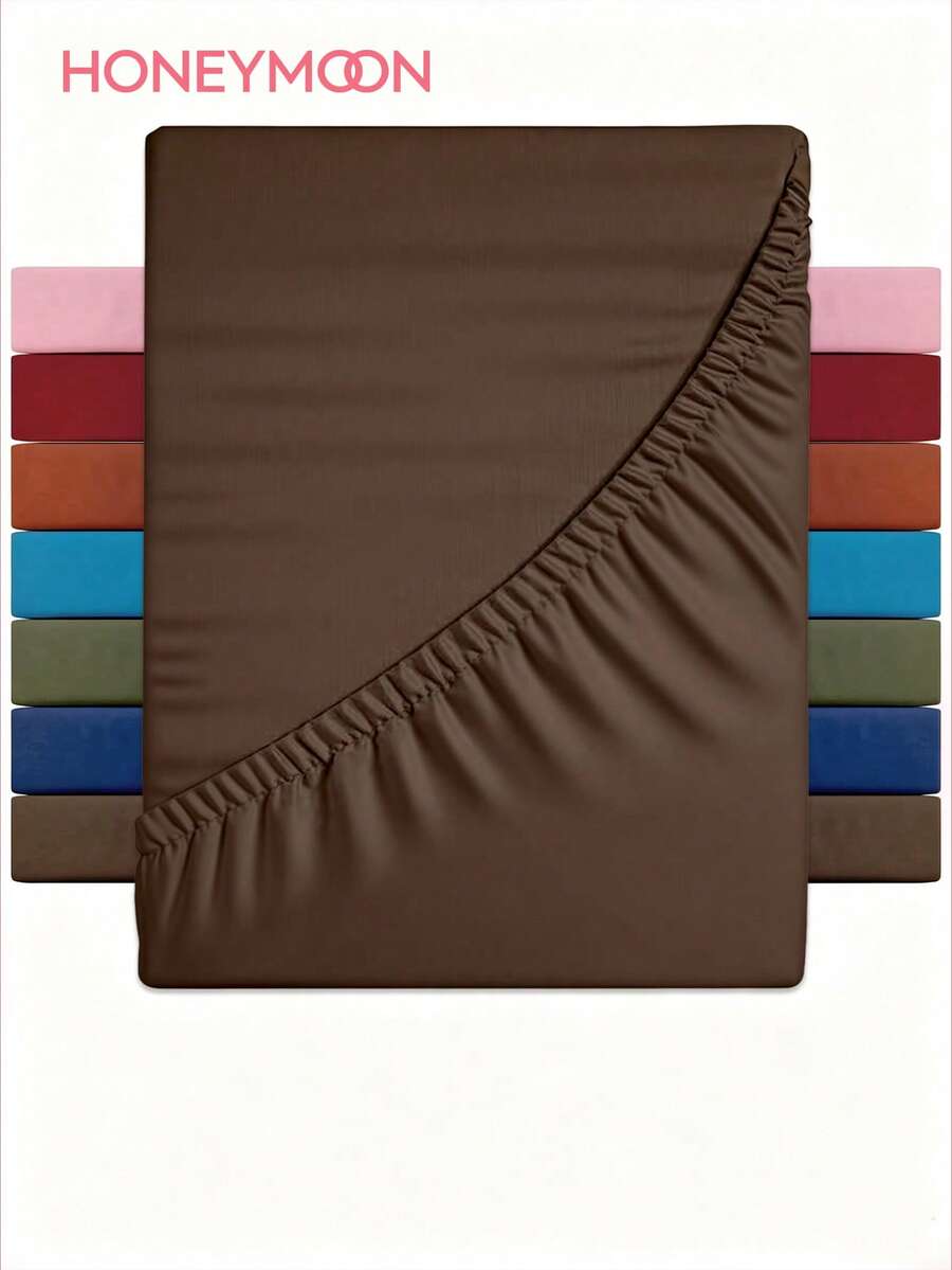 HONEYMOON 1 buah Sprei Fitted Lembut Warna Polos 100% Kain Poliester Ringan Sentuhan Seperti Awan, Penutup Kasur, Cocok Untuk Kasur Tebal 9-12 Inci, Lembut dan Bernapas, Dapat Dicuci dengan Mesin, Tahan Penyusutan, Tidak Luntur, Penggunaan Sepanjang Musim, Tersedia Berbagai Ukuran Cocok Untuk Rumah dan Asrama, Perlengkapan Asrama untuk Kembali ke Sekolah, Cokelat - Coklat - View 1
