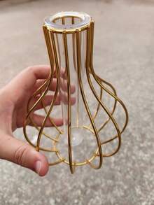 1 件纯色花瓶，金铁现代花瓶，带玻璃管，适用于客厅家居装饰、家居装饰、花瓶、中心装饰、桌面装饰、拉玛装饰、婚礼装饰、中心装饰、桌面装饰、派对 - 金色 - 查看 2