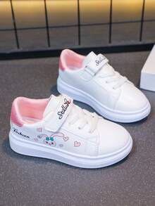 1 Pair Back To School Popular Kids Shoes For Girls, Cartoon Rabbit Design White Sneakers, Fashionable Non-Slip Durable Soles For Comfortable Wear - Pink - View 8