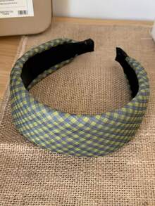 1pc Women's Vintage Plaid Padded Wide Headband, Checkered Pattern Fabric Hair Hoop, Sweet Avant-Garde Style Solid Color Hair Accessory, Suitable For Women And Girls - Multicolor - View 9