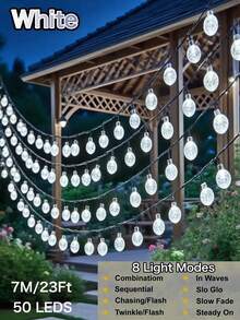 Outdoor Solar Crystal Ball Light String, 20/50/100 LED, IP65 Waterproof Fairy Tale Light, 8 Modes, Automatic On/Off, Suitable For Garden, Courtyard, Party, Wedding, Party, Christmas, Halloween, Holiday Decoration - Purple/Warm White/White/Color - Solar String Lights - View 20