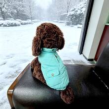 Back 30CM Dog Jacket, Windproof Dog Coat, Lightweight Puffer Vest | Winter Warm Jacket Cold Weather Coats For Small Dogs, Adjustbale Fit Leash Hole, Blue M - Cadet Blue - View 2