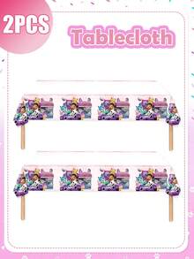 MASSDI Gabby Pastel Pink Disposable Party Tablecloth, Cartoon Character & Dollhouse Pattern Rectangular Table Cover, Waterproof Spill‑Proof Table Decor For Backyard Birthday Gathering, Festival Party Supplies - Multicolor - View 5
