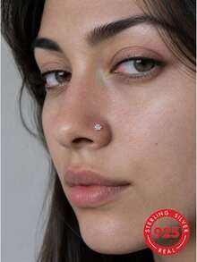 lunastudio 1pc 925 Sterling Silver 4 Zirconia Cat Paw Nose Stud For Women Daily Wear - Silver - View 3
