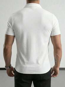 Camisa polo de manga corta de unicolor, de media cartera, casual y versátil para ir al trabajo - Blanco - Ver 4