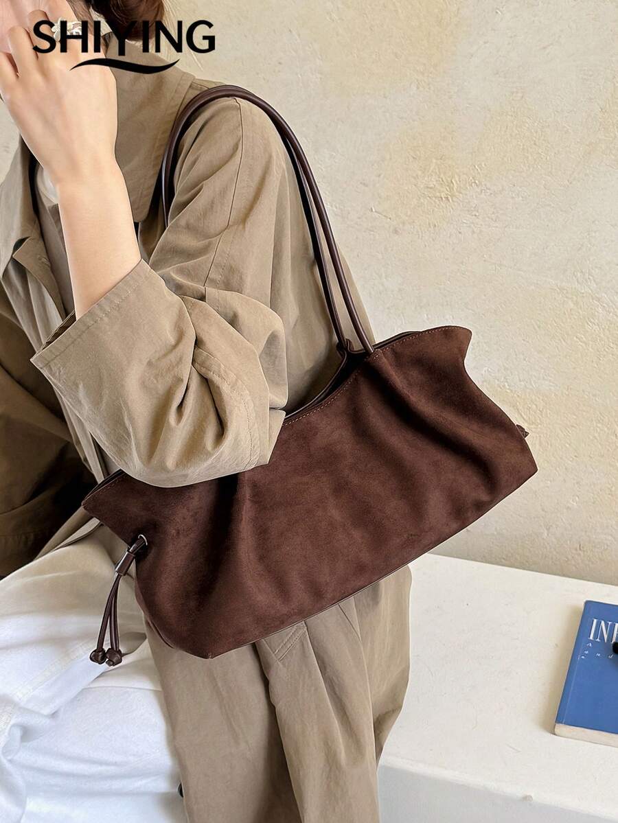 1pc Solid Color Suede New Women's Backpack, One Shoulder Bag, Fashionable Large Capacity Tote Bag, Suitable For Commuting, Shopping, Dating