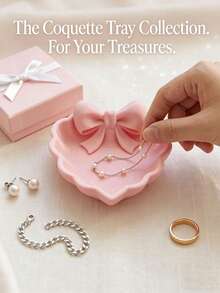 1pc Heart-Shaped Jewelry Tray With Pink Bow, 3D Printed, Suitable For Vanity, Sink And Jewelry Storage, Ideal For Home Decor, Office Desk And Jewelry Display - Multicolor - View 1