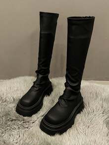 2025 New Boots Tall Boots Thick Sole Boots Mid-Calf Boots - Black - View 7