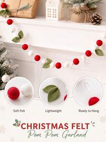 Red Green White Christmas Pom Pom Garland, Felt Ball String Banner, Christmas Tree, Fireplace Mantel, Home Party Decoration Hanging Ornament, Christmas Winter Party Backdrop Decoration - Multicolor - View 4