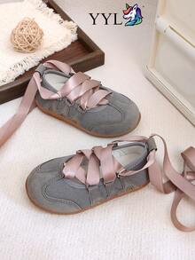 1 Pair Fashionable Versatile Ballet Style Lace-Up Flat Shoes, Suitable For Spring, Summer, Autumn, 2026 New Arrival - Grey - View 6