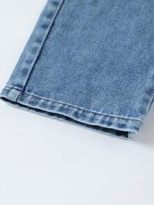Boys Dual Side Large Pockets Cargo Wide Leg Denim Jeans Autumn Fashion Semi-Elastic Waist Washed Casual Straight Leg Long Pants - Medium Wash - View 6