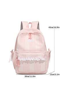 1 Stück Rucksack im College-Stil für die Schulanfang-Saison mit Rüschen, mehreren Taschen und Reißverschluss, süß und vielseitig, geeignet für Frauen, Studentinnen, Arbeit, Schule, Reisen und Urlaub - Pink - Übersicht 4